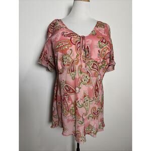 Unique Spectrum Babydoll Top Size 3X Beaded Retro Paisley Flutter Sleeve Fairy